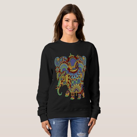 Art Deco Elephant Hathi Howda Soft Chakra Rainbow  Trui (Voorkant volledig)