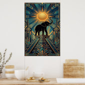 Art Deco Elephant Pyramid Golden Sunset Poster (Keuken)