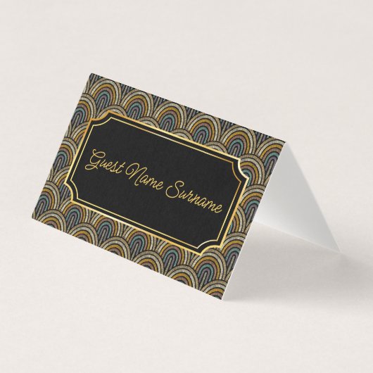 Art Deco Embroidered-Style Folded Table Name Card Kaart (Voorkant)
