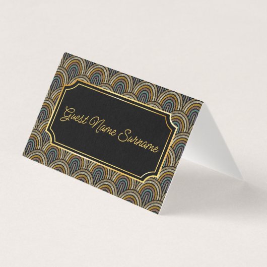 Art Deco Embroidered-Style Folded Table Name Card Kaart (Achterkant)