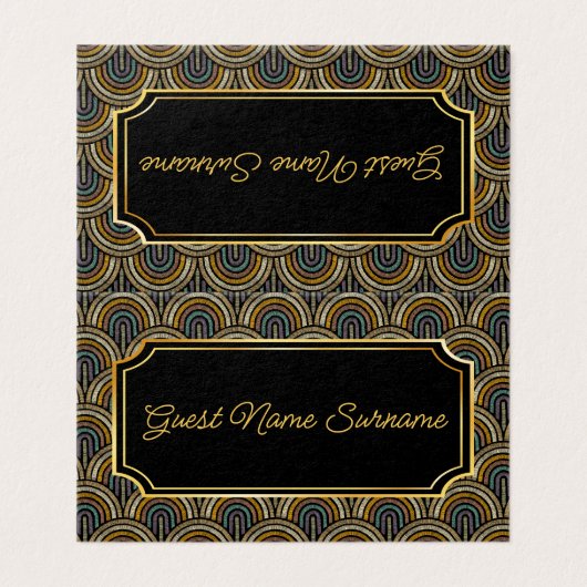 Art Deco Embroidered-Style Folded Table Name Card Kaart (Buitenkant ongevouwen)