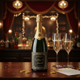 Art Deco Embroidered-Style Wedding Champagne Sparkling Wijnetiket