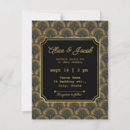 Art Deco Embroidered-Style Wedding Invitation Kaart