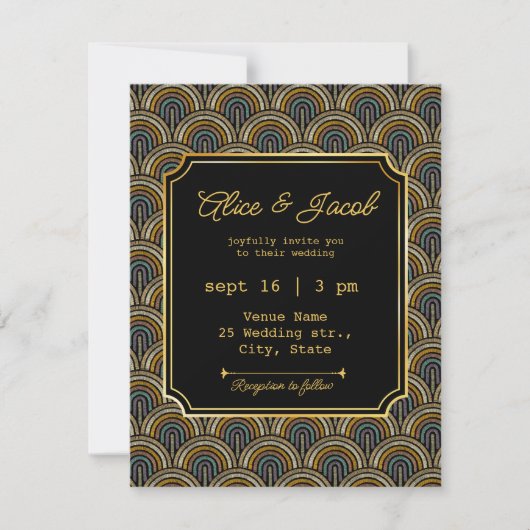 Art Deco Embroidered-Style Wedding Invitation Kaart (Voorkant)