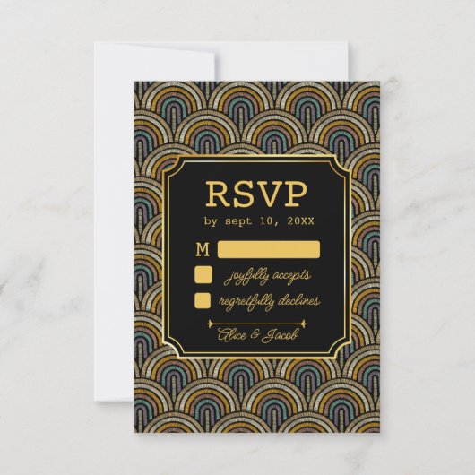 Art Deco Embroidered-Style Wedding RSVP Card (Voorkant)