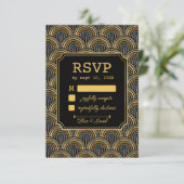 Art Deco Embroidered-Style Wedding RSVP Card (Staand voorkant)