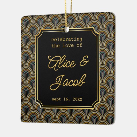 Art Deco Embroidered-Style Wedding Square Keramisch Ornament (Links)