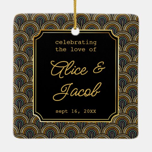 Art Deco Embroidered-Style Wedding Square  Keramisch Ornament (Achterkant)