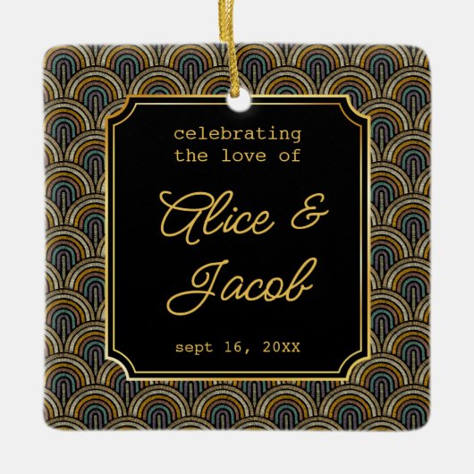 Art Deco Embroidered-Style Wedding Square Keramisch Ornament (Voorkant)