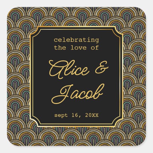 Art Deco Embroidered-Style Wedding Square Sticker (Voorkant)
