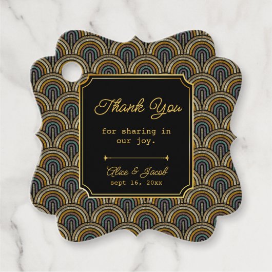 Art Deco Embroidered-Style Wedding Thank You Bedankjes Labels (Voorkant)