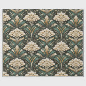 Art Deco Emerald Gilded Bloom Pattern Cadeaupapier (Vlak)