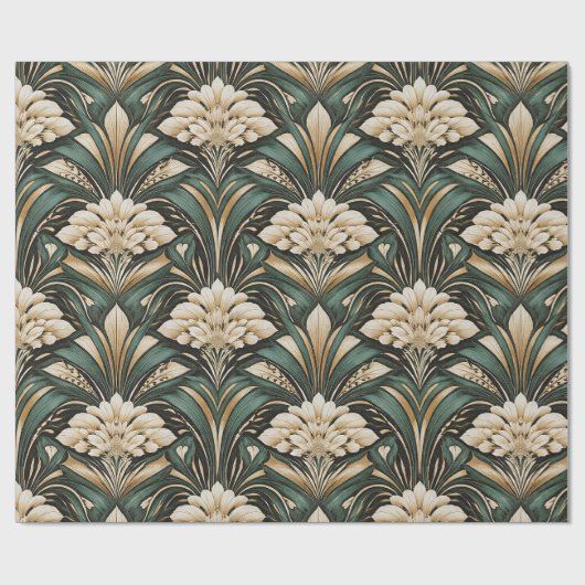 Art Deco Emerald Gilded Bloom Pattern Cadeaupapier (Vlak)