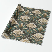 Art Deco Emerald Gilded Bloom Pattern Cadeaupapier (Uitgerold)