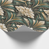 Art Deco Emerald Gilded Bloom Pattern Cadeaupapier (Hoek)