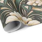 Art Deco Emerald Gilded Bloom Pattern Cadeaupapier (Rol Hoek)