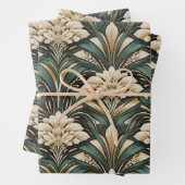 Art Deco Emerald Gilded Bloom Pattern Inpakpapier Vel (In situ)