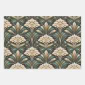 Art Deco Emerald Gilded Bloom Pattern Inpakpapier Vel (Voorkant)
