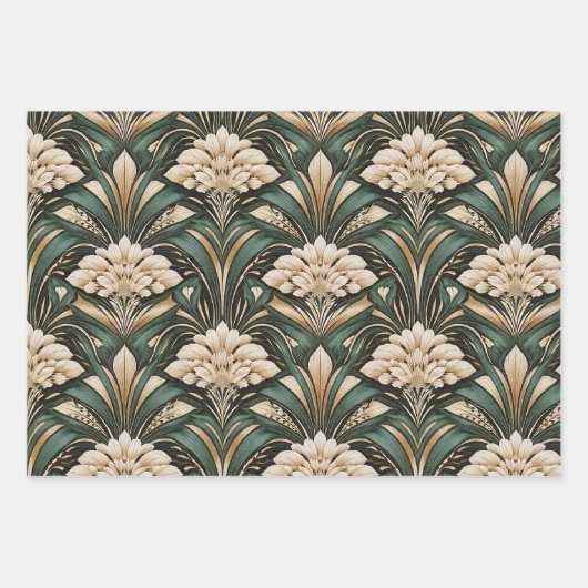 Art Deco Emerald Gilded Bloom Pattern Inpakpapier Vel (Voorkant)