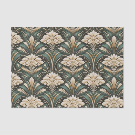 Art Deco Emerald Gilded Bloom Pattern Tissuepapier (Voorkant)