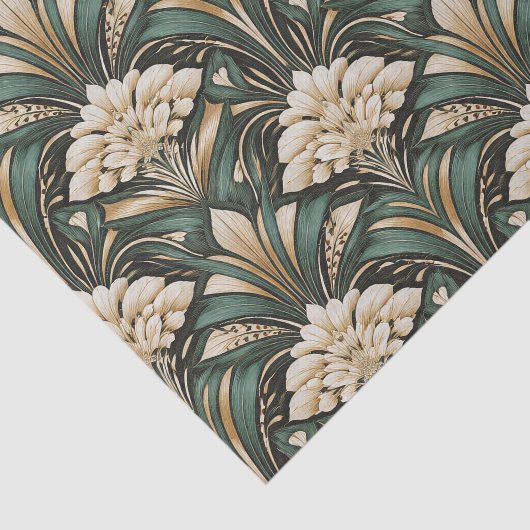 Art Deco Emerald Gilded Bloom Pattern Tissuepapier (Detail)