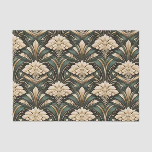 Art Deco Emerald Gilded Bloom Pattern Tissuepapier (Voorkant)