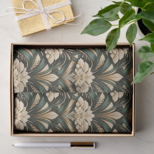 Art Deco Emerald Gilded Bloom Pattern Tissuepapier (Geschenk)