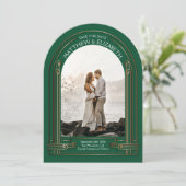 Art Deco Emerald Green Bronze Arch Bewaar de datum Kaart (Staand voorkant)