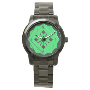 Art Deco emerald groen geometrisch patroon Horloge