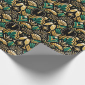 Art Deco Emerald Midnight New Year Pattern Cadeaupapier (Hoek)