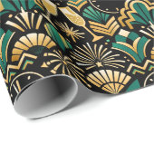 Art Deco Emerald Midnight New Year Pattern Cadeaupapier (Rol Hoek)