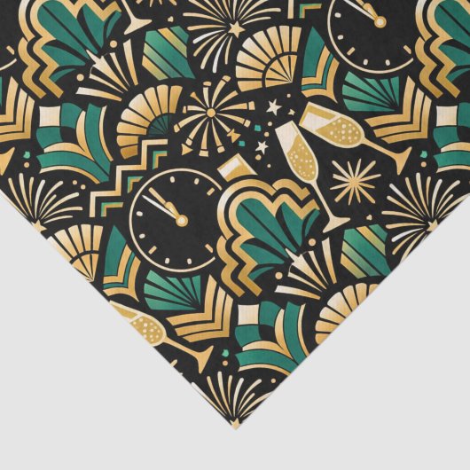 Art Deco Emerald Midnight New Year Pattern Tissuepapier (Detail)