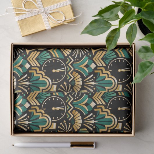 Art Deco Emerald Midnight New Year Pattern Tissuepapier (Geschenk)