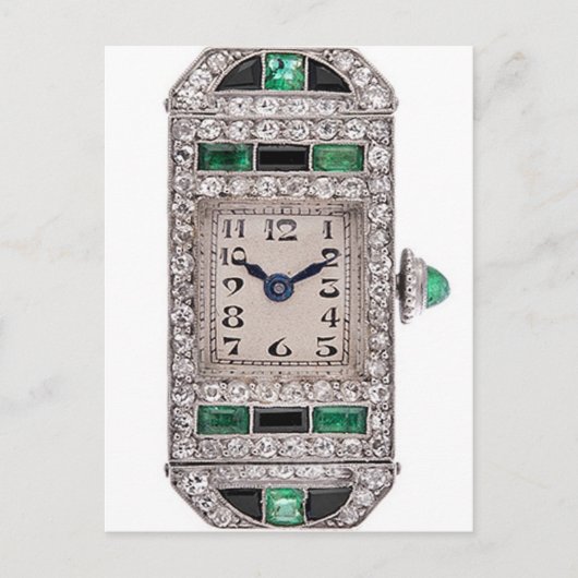 Art Deco Emeralds en Diamonds Watch Briefkaart (Voorkant)