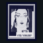 Art Deco en Vogue Poster 1930<br><div class="desc">Kunst Deco uit 1930,  en Vogue,  Mode en poster in de marine,  denim blauw en wit.</div>