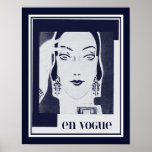 Art Deco en Vogue Poster 1930<br><div class="desc">Kunst Deco uit 1930,  en Vogue,  Mode en poster in de marine,  denim blauw en wit.</div>