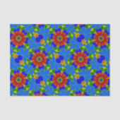 Art Deco Enamel Red Flower on Blue Cloisonne Style Tissuepapier (Voorkant)