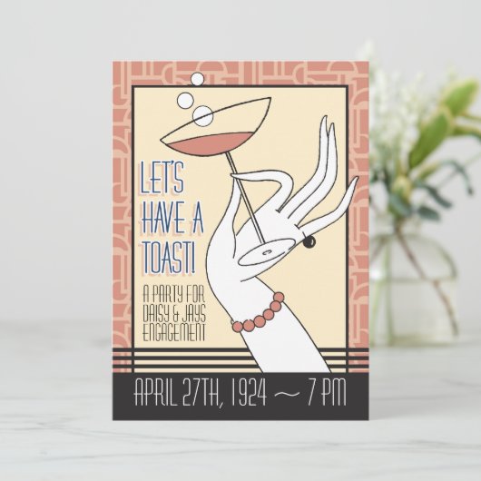 Art Deco Engagement Party Douche Uitnodigingen (Staand voorkant)