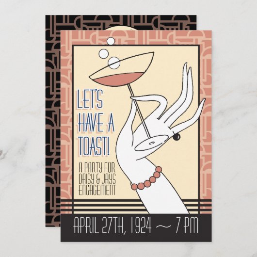 Art Deco Engagement Party Douche Uitnodigingen (Voorkant / Achterkant)