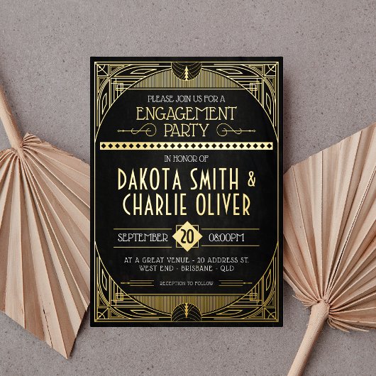 Art Deco Engagement Party Folie Folie Uitnodiging