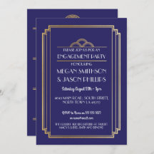 Art Deco Engagement Party Nodig Navy Gold uit 1920