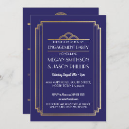 Art Deco Engagement Party Nodig Navy Gold uit 1920 Kaart