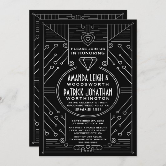 Art Deco  Engagement Party Uitnodigingen (Voorkant / Achterkant)