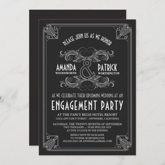 Art Deco  Engagement Party Uitnodigingen (Voorkant / Achterkant)