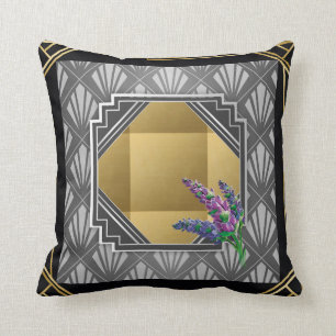 Art Deco English Lavender black grijs zilver goud Kussen