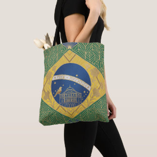 Art Deco Erfgoed Vlag | Brazilië Aangepaste Naam Tote Bag