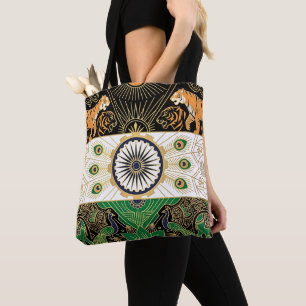 Art Deco Erfgoed Vlag India Aangepaste Naam Tote Bag