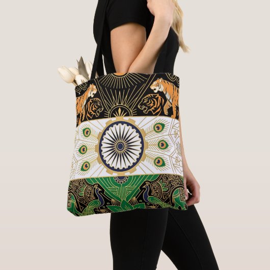 Art Deco Erfgoed Vlag | India Aangepaste Naam Tote Bag (Dichtbij)