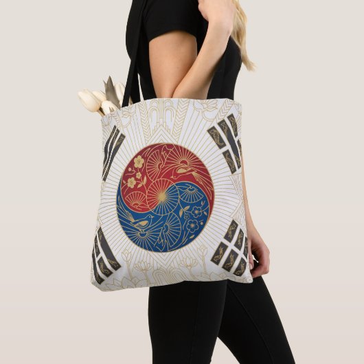 Art Deco Erfgoed Vlag | Zuid-Korea Aangepaste Naam Tote Bag (Dichtbij)