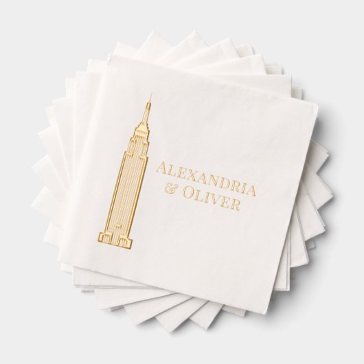 Art Deco ESB NYC Skyline Trouwpaar Folie Servetten (Insitu (Gestapeld))